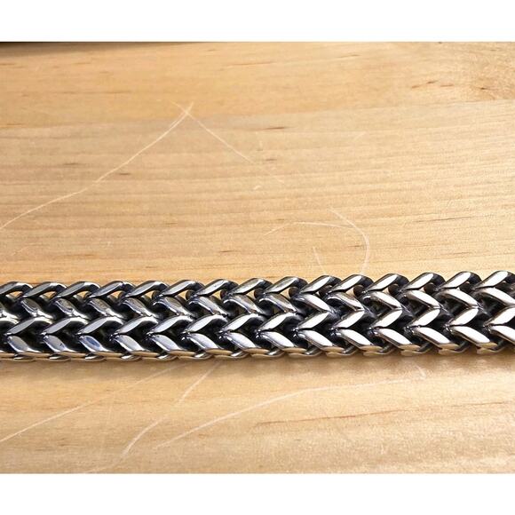 Chevron Wavelike Bracelet Double Layered Interwoven Chain Silver Tone 7.5 Long - Picture 2 of 6